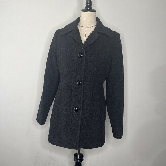 London Fog Wool Blend Coat Jacket Single Breasted Charcoal Gray Sz S Winter Warm - Picture 1 of 10